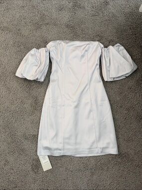 Abercrombie & Fitch Off-Shoulder Puff-Sleeve Mini Dress in White Satin